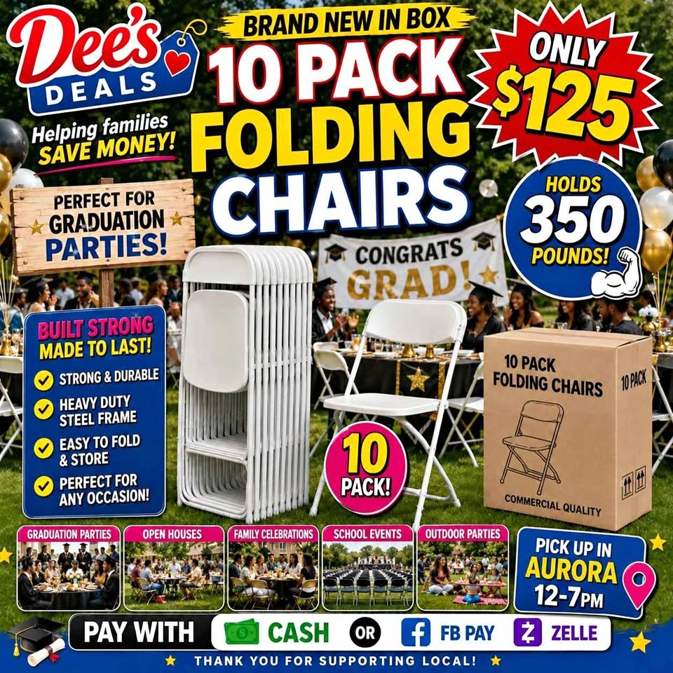 10 Pack HEAVY DUTY FOLDING CHAIRS BRAND NEW IN BOX ONLY $125