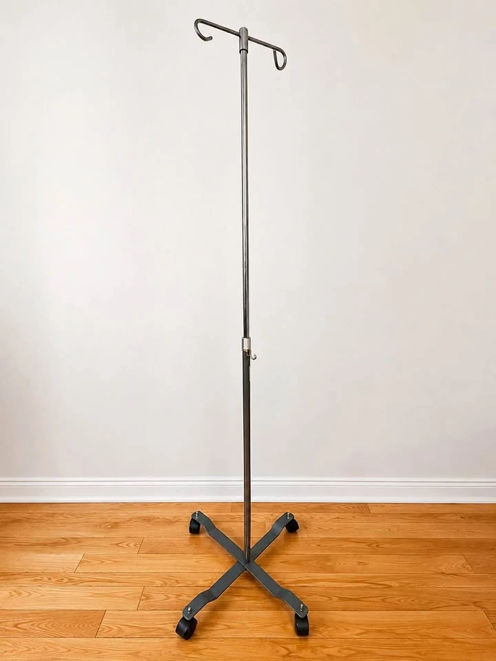 Adjustable Medical IV Pole with 4-Leg Rolling Base