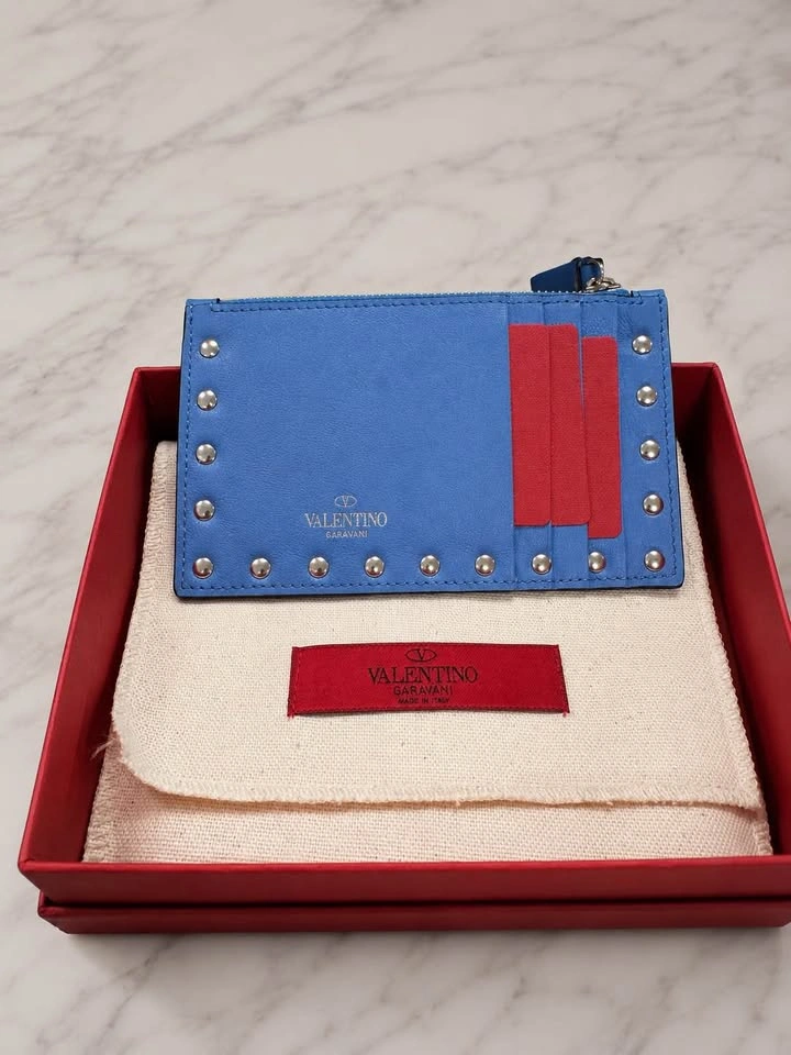 Valentino Garavani Rockstud Zip Card Holder Blue Calf Leather - photo 2