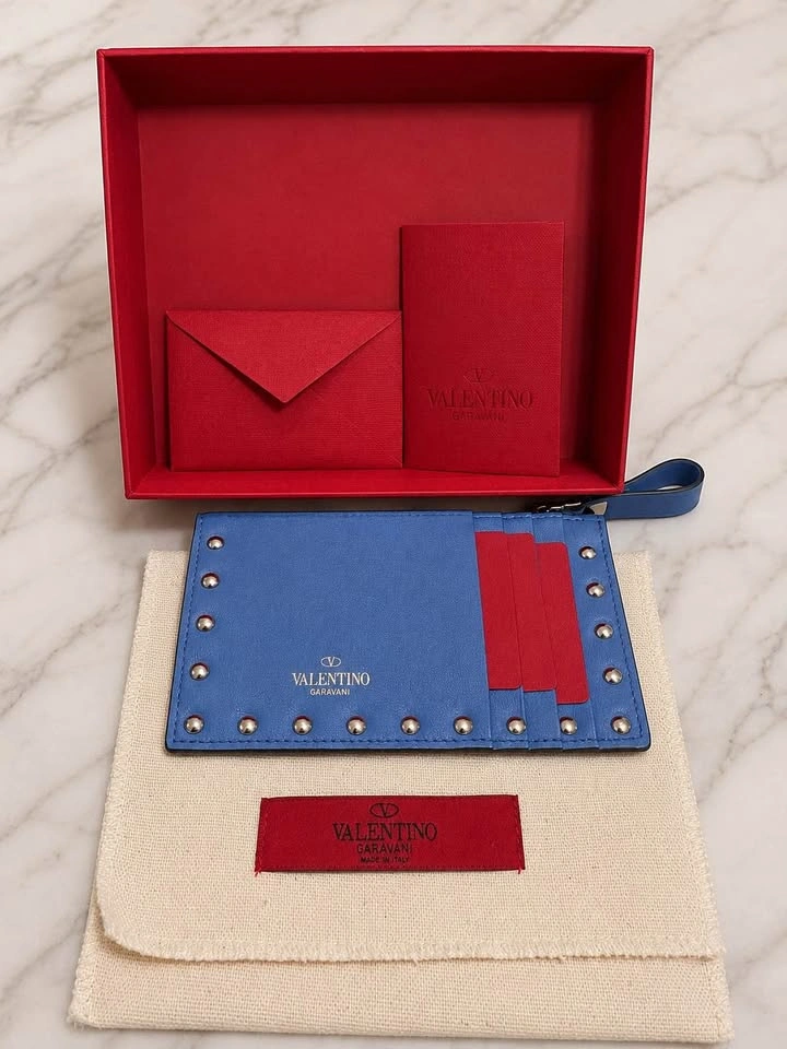 Valentino Garavani Rockstud Zip Card Holder Blue Calf Leather - photo 3