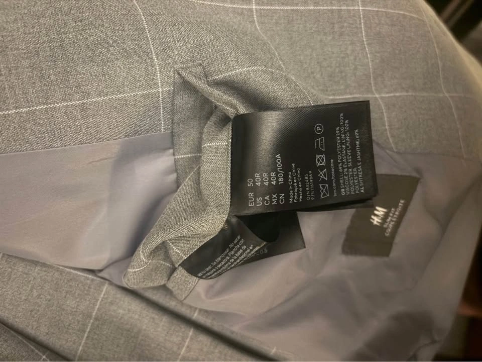 H&M Gray Check Slim Fit Suit 40R 31W - photo 2