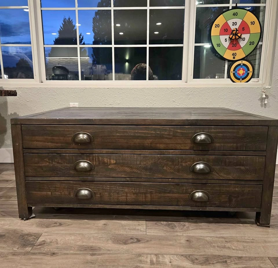 Solid Wood Coffee Table with 3 Drawers