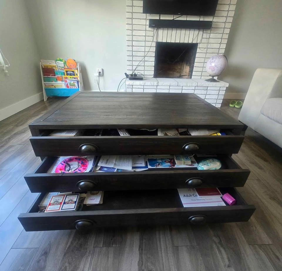 Solid Wood Coffee Table with 3 Drawers - photo 5
