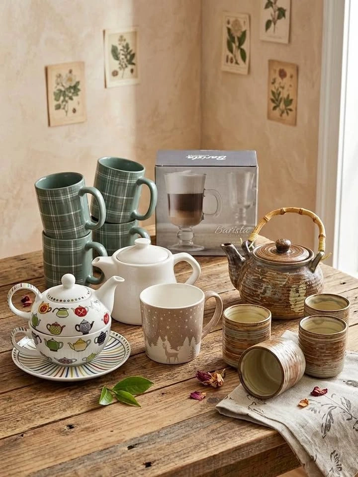 14-Piece Tea & Coffee Lot: Teapots, Mugs & Japanese Set