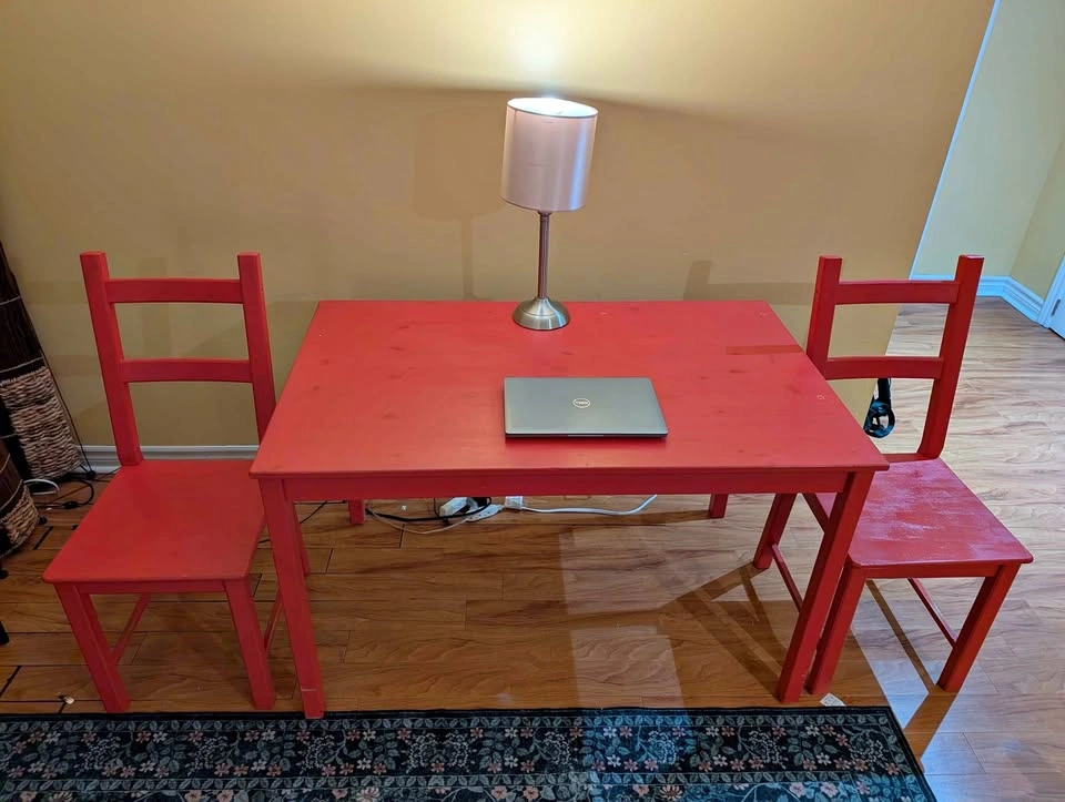 Red Dining Table + 2 chairs