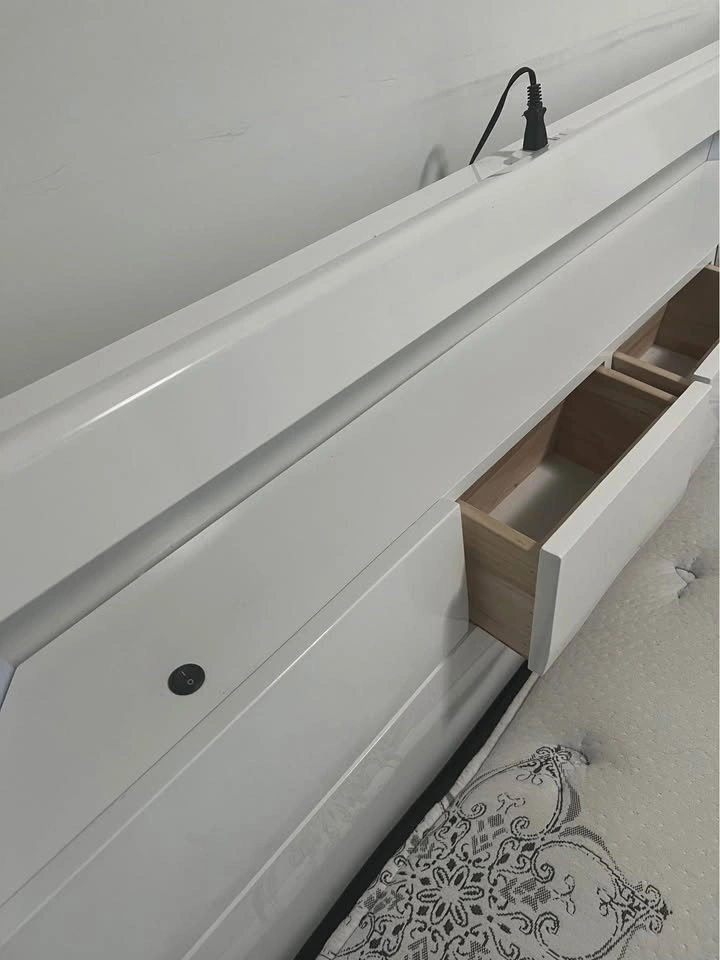 Modern White Gloss Queen Storage Bed with Electronic Headboard - photo 2