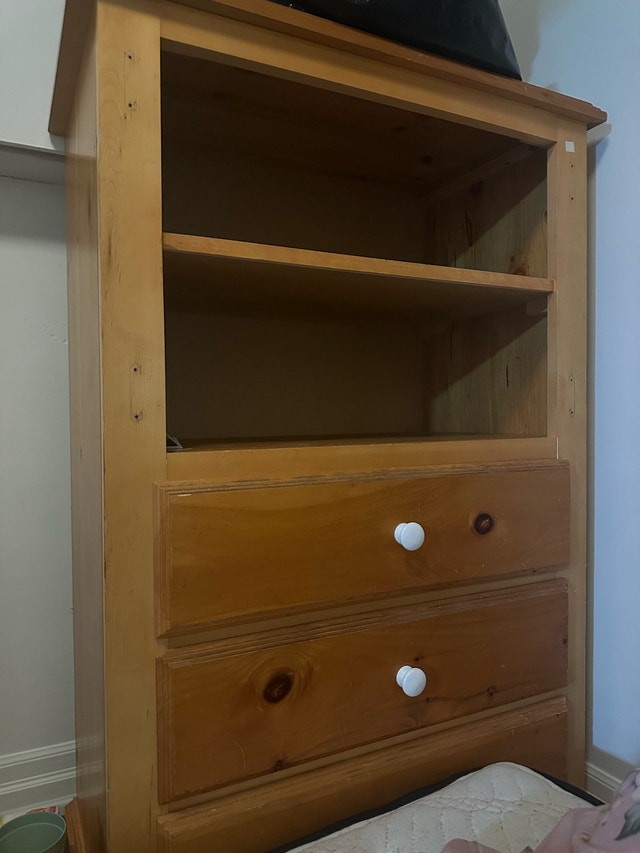 Solid Pine Bookcase/Dresser Combo – Open Shelves + 2 Drawers