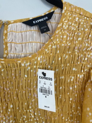 NWT Women’s Medium Express Yellow Ruffled Smocked Puff Sleeve Bl - photo 3