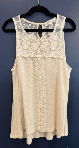 MONTEAU Lace Embroidered Floral Ivory Sleeveless Tank Top JUNIOR