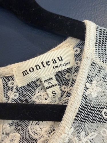MONTEAU Lace Embroidered Floral Ivory Sleeveless Tank Top JUNIOR - photo 2