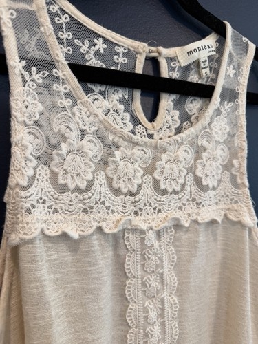 MONTEAU Lace Embroidered Floral Ivory Sleeveless Tank Top JUNIOR - photo 4