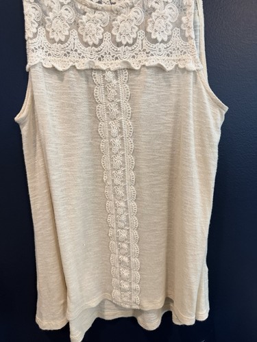 MONTEAU Lace Embroidered Floral Ivory Sleeveless Tank Top JUNIOR - photo 5