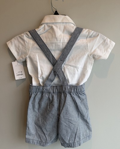 NWT Carter's Boys Blue White Striped Suspender Shorts Set 18M - photo 2