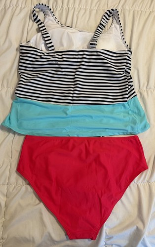 NEW MODLILY Coral Mid Waisted Two-piece Striped Tankini Set L - photo 5