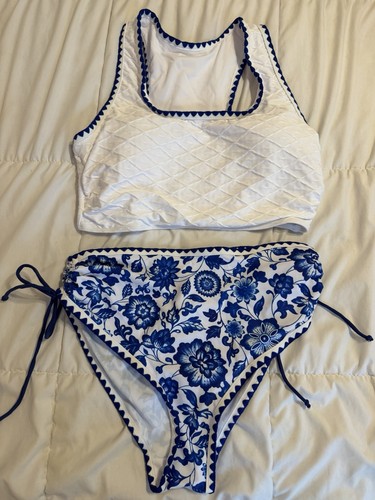 MODLILY Drawstring Floral Print White Bikini Set Sz Large - photo 3