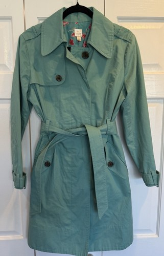 Womens Teal Lauren Conrad Trench Coat Size 12 Floral Lining