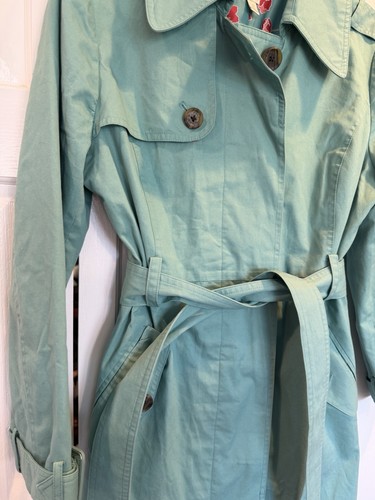 Womens Teal Lauren Conrad Trench Coat Size 12 Floral Lining - photo 3