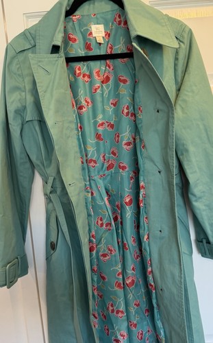 Womens Teal Lauren Conrad Trench Coat Size 12 Floral Lining - photo 4