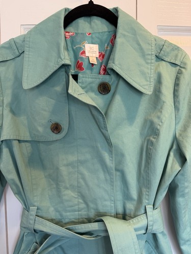 Womens Teal Lauren Conrad Trench Coat Size 12 Floral Lining - photo 5