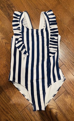 Wonder Nation Navy & White Striped Girls One-Piece Swimsuit 7/8