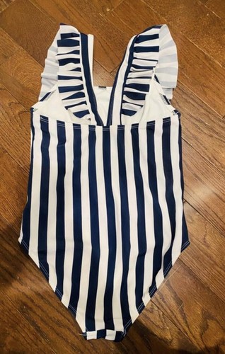 Wonder Nation Navy & White Striped Girls One-Piece Swimsuit 7/8 - photo 2