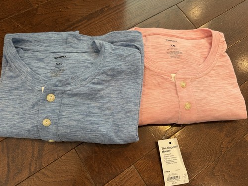 NEW, Lot of 2, Sonoma Super Soft Men's Henley 3 Button T-Shirts,