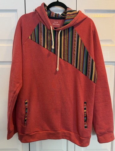 Cotton blend hoodie with Guatemalan textile accents, Baja/Mexica