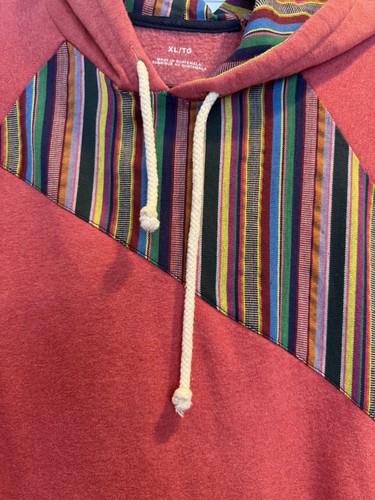 Cotton blend hoodie with Guatemalan textile accents, Baja/Mexica - photo 4