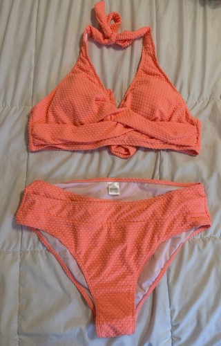 MODLILY Coral Mid Waisted Cross Bikini Set Size Large - photo 3