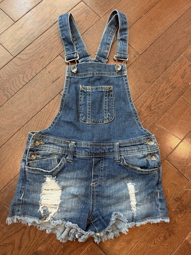 Empyre Juniors Overalls Distressed Blue Jean Shorts Sz 0