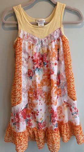 EUC Jona Michelle Girls Sz 10 Orange Chiffon Floral Dress