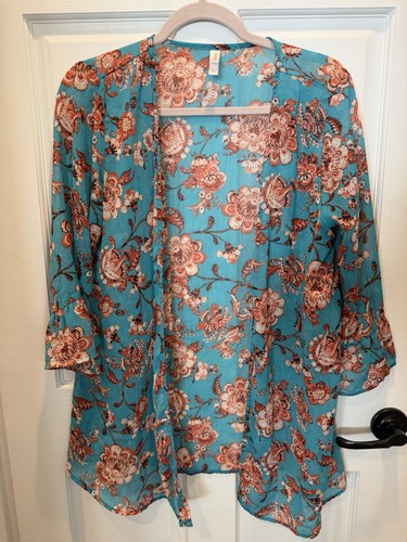 Xhilaration Blue Dusty Rose Floral Lightweight Cardigan