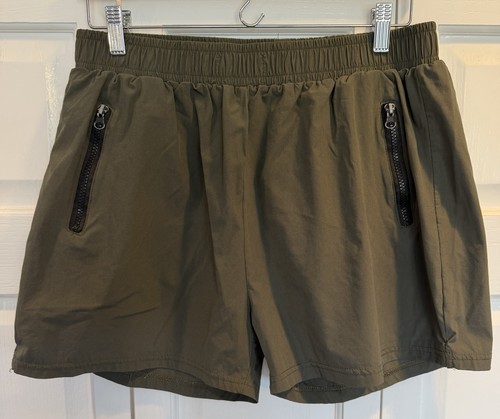 Women Smocked Performance Shorts With Zipper Pockets Olive Green