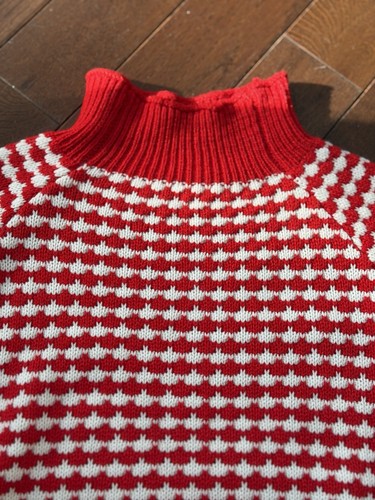 Women’s Size Medium, Red and White Checkered Mock Neck Sweater - photo 2