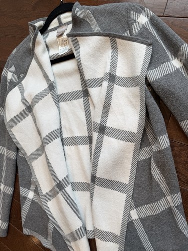 Chico's Size 1 (XL) Gray White Plaid Open Front Cardigan - photo 4