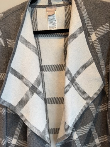 Chico's Size 1 (XL) Gray White Plaid Open Front Cardigan - photo 5