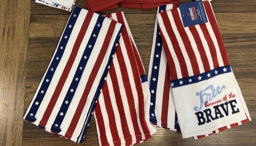 New Holiday Hand towels Patriotic red white blue July 4th USA fl