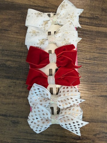 NEW Girls Hair Clips Hair Bow Set Of 6 Hair Accessories 3”