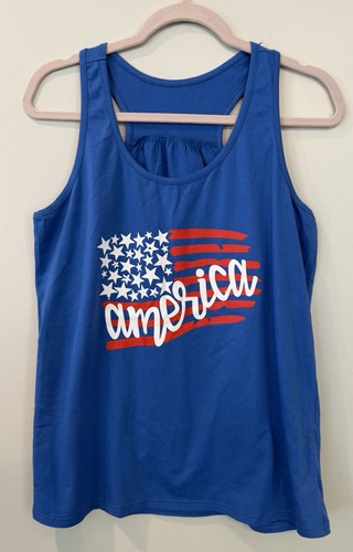 America Tank Top L Women 4th of July American Flag Stars