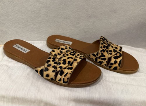STEVE MADDEN Women's Hazel Leopard Print Calf Hair Slide Sandals - photo 2