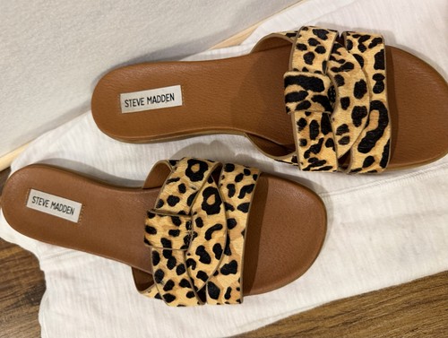 STEVE MADDEN Women's Hazel Leopard Print Calf Hair Slide Sandals - photo 5