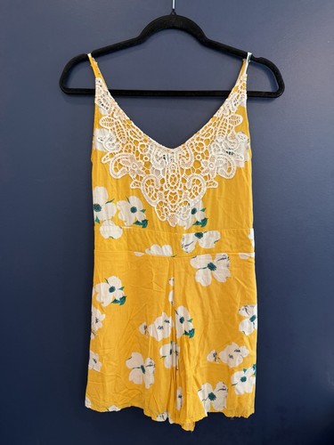 Xhilaration Romper Womens M Yellow Floral Spaghetti Strap