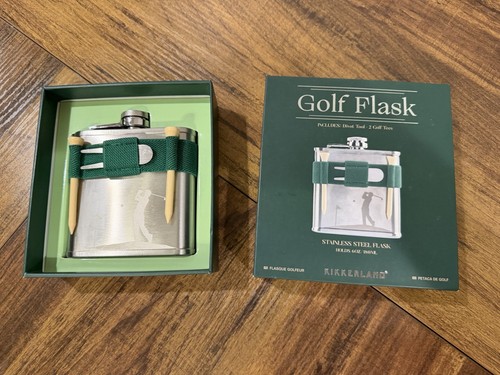 NEW Kikkerland Golf Stainless Steel Flask w/ Green Holder & 2 Te - photo 5