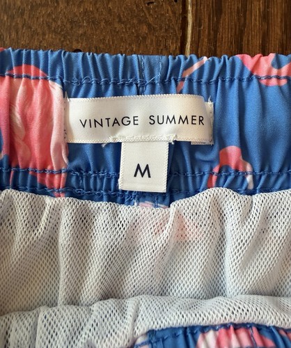 Vintage Summer Swim Trunks Men's Medium Blue & Pink Flamingo - photo 2