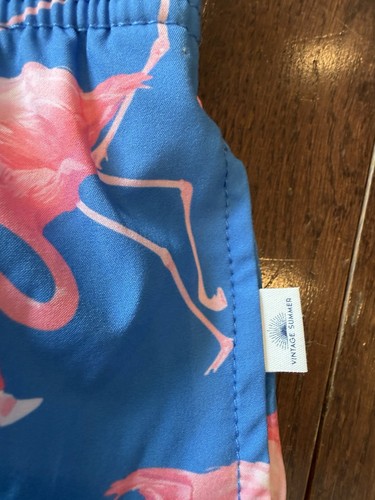 Vintage Summer Swim Trunks Men's Medium Blue & Pink Flamingo - photo 3