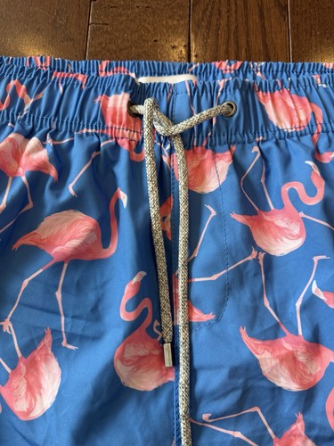 Vintage Summer Swim Trunks Men's Medium Blue & Pink Flamingo - photo 4