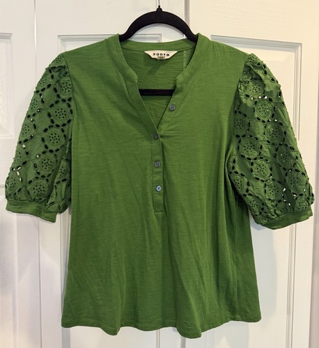 Boden Eden Henley Blouse Puff Sleeves Top Size 8 Womens