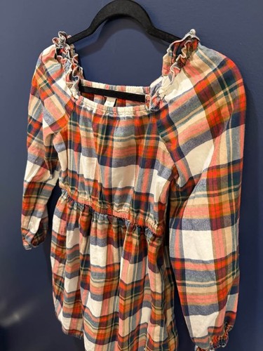 Girls Cotton plaid off-shoulder dress, J.Crew Crewcuts - Size 12