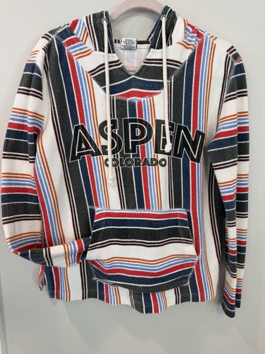 Adult Medium Aspen Colorado White Stripe Woven Baja Hoodie