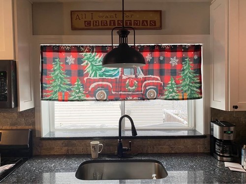 Christmas Window Valance 24" x 68” Rod Pocket, Red Truck